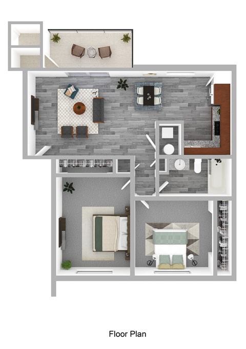 Floor plan for 2 beds, 1 bath, 760 sqft